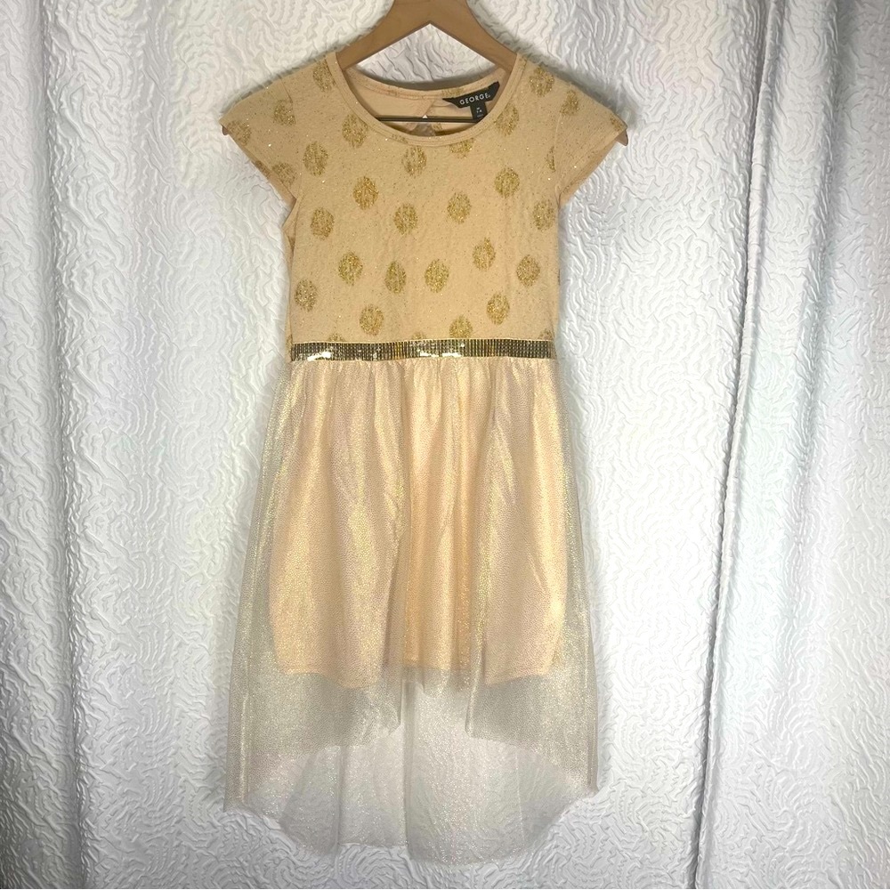 GEORGE Gold Polka Dots Sparkle Sheer Dress, Medium (7/8)